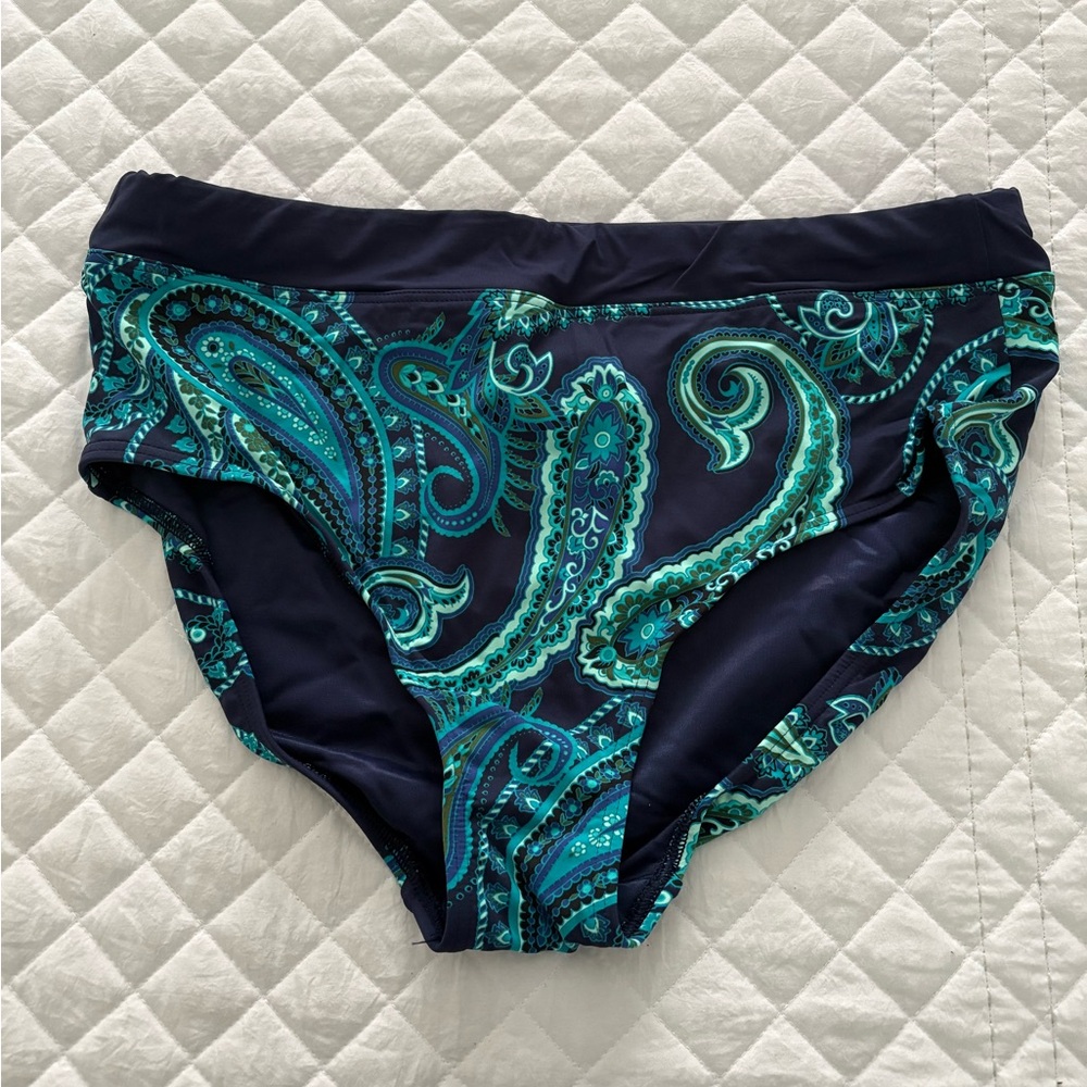 Lands' End Paisley Swim Bikini Bottom - Navy and Teal